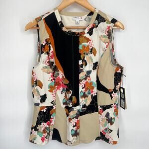 Phillip Lim Womens Top Sz L Floral Peplum Sleeveless Stretch Abstract Art Target